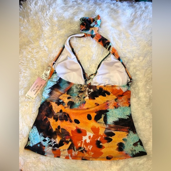 VENUS Orange and Green Halter Tie Front Tankini size 16 - Picture 4 of 12